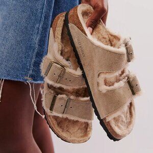 Birkenstock Arizona Shearling Suede Leather - Taupe